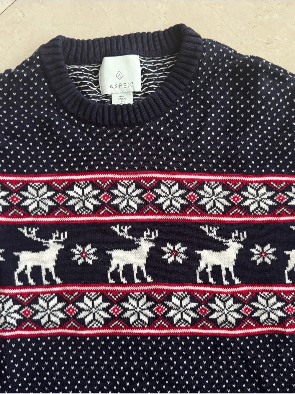 Men's Navy Fair Isle Reindeer Crewneck Sweater 100% cotton